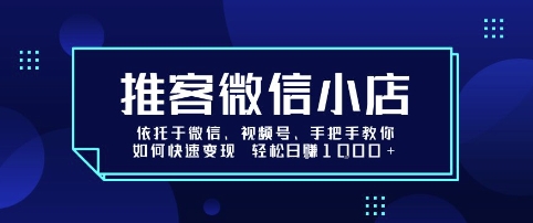 推客微信小店依托于微信、视频号，手把手教你如何快速变现 轻松日入1k+【揭秘】-壹浩聊项目