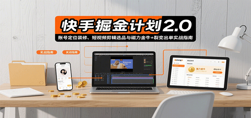 快手掘金计划2.0，账号定位装修、短视频剪辑选品与磁力金牛+裂变出单实战指南-壹浩聊项目