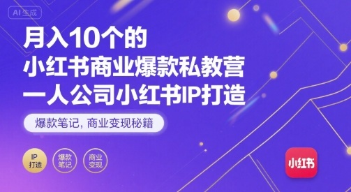 月入10个的小红书商业爆款私教营，一人公司小红书IP打造，爆款笔记，商业变现秘籍-壹浩聊项目
