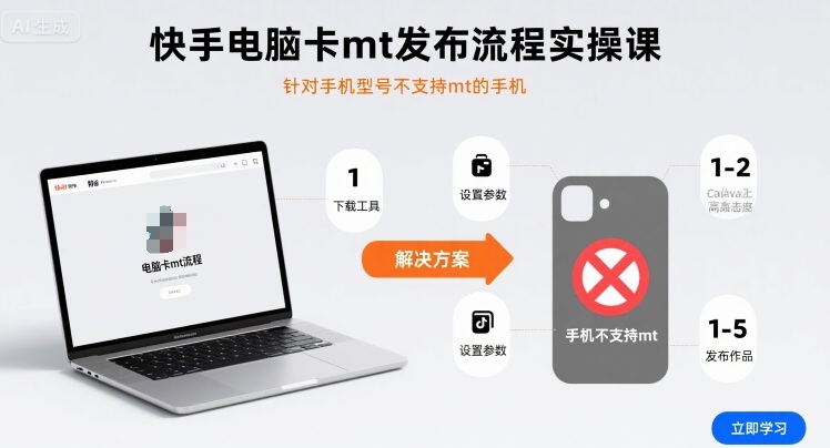 快手电脑卡mt发布流程实操课，针对手机型号不支持mt的手机-壹浩聊项目