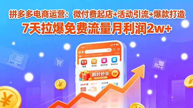 拼多多电商运营：微付费起店+活动引流+爆款打造 7天拉爆免费流量月利润2w+-壹浩聊项目