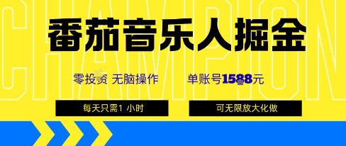 番茄音乐人掘金，单账号最高可撸1k+，可无限矩阵去做，零投入-壹浩聊项目