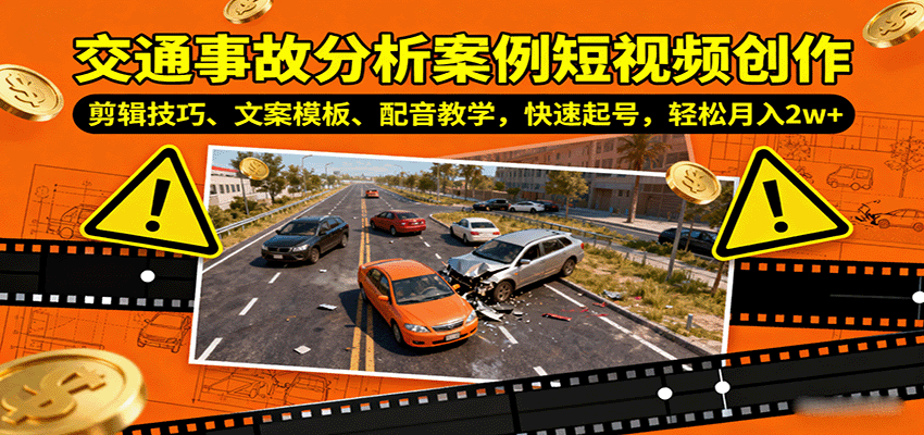 交通事故分析案例短视频创作，剪辑技巧、文案模板、配音教学，快速起号，轻松月入2w+-壹浩聊项目