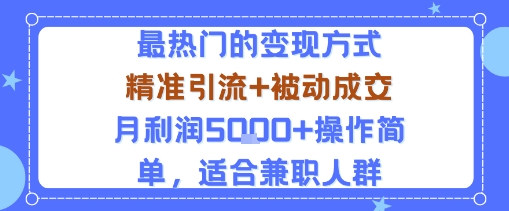 小众赛道玩法：当下最热门的变现方式，精准引流+被动成交月利润5k+操作简单，适合兼职人群-壹浩聊项目