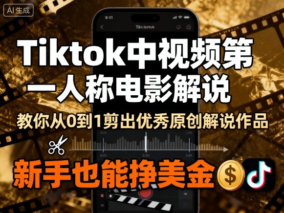 Tiktok中视频第一人称电影解说，教你从0到1剪出一个优秀的原创解说作品，新手也能挣美金-壹浩聊项目