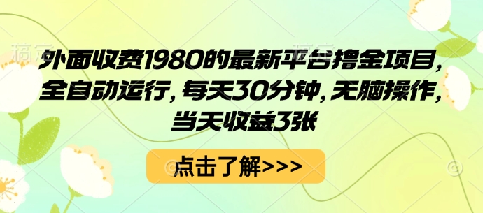外面收费1980的最新平台撸金项目，全自动运行，每天30分钟，无脑操作，当天收益3张【揭秘】-壹浩聊项目