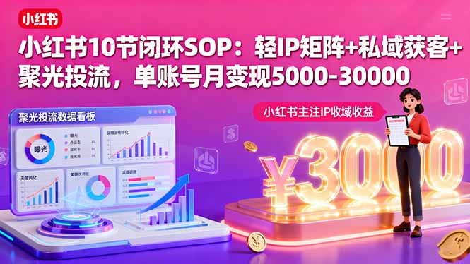 小红书10节闭环SOP：轻IP矩阵+私域获客+聚光投流，单账号月变现5000-30000-壹浩聊项目