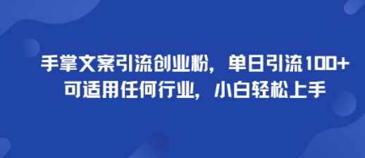 手掌文案引流创业粉，单日引流100+，可适用任何行业，小白轻松上手-壹浩聊项目