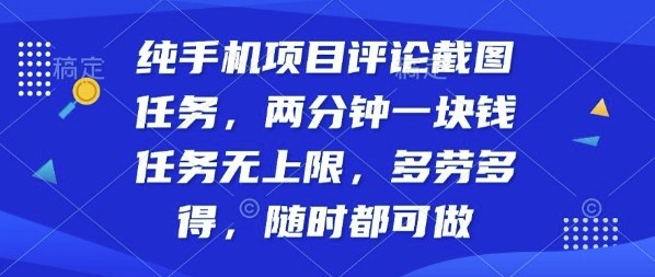纯手机项目评论截图任务，两分钟一块钱多劳多得，随时随地都能做【揭秘】-壹浩聊项目