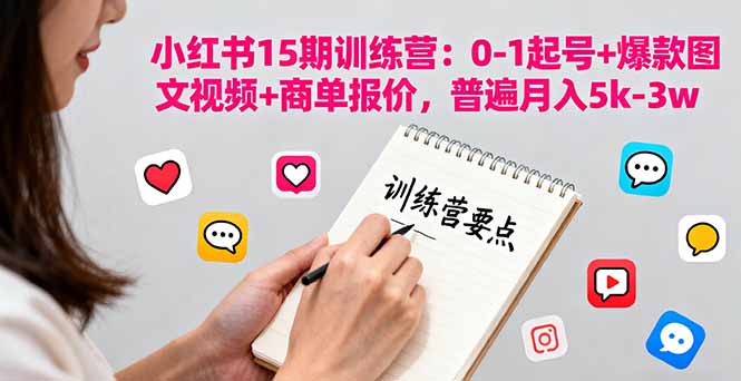 小红书15期训练营：0-1起号+爆款图文视频+商单报价，普遍月入5k-3w-壹浩聊项目