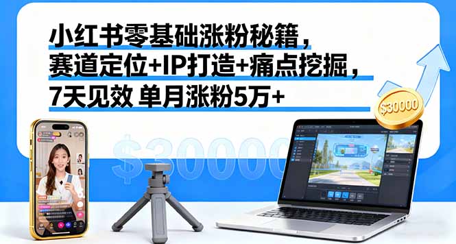 小红书零基础涨粉秘籍，赛道定位+IP打造+痛点挖掘，7天见效 单月涨粉5万+-壹浩聊项目
