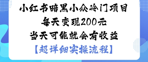 小红书暗黑小众冷门项目每天变现2张当天可能就会有收益-壹浩聊项目