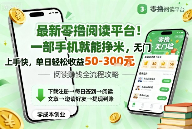 最新零撸阅读平台！一部手机就能挣米，无门槛上手快，单日轻松收益50-3张【揭秘】-壹浩聊项目