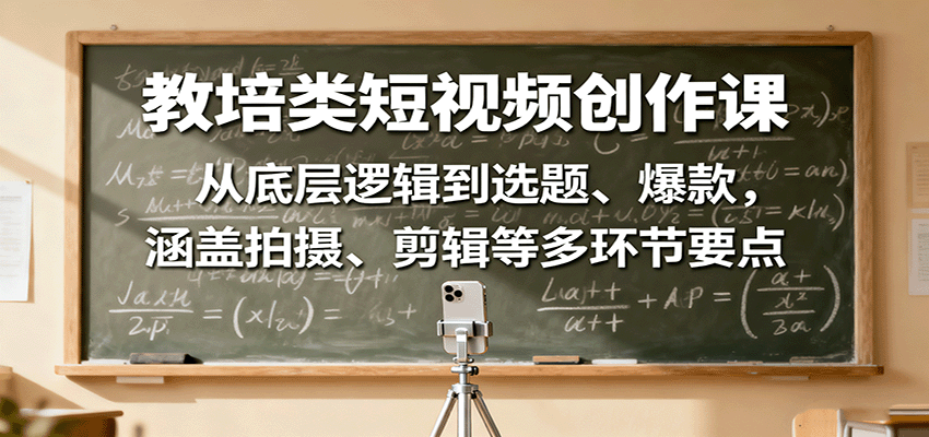 教培类短视频创作课：从底层逻辑到选题、爆款，涵盖拍摄、剪辑等多环节要点-壹浩聊项目