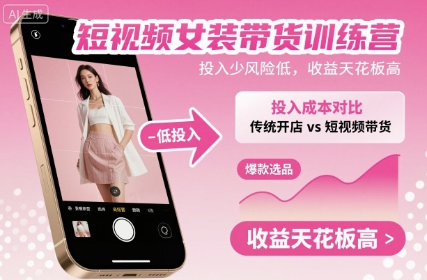 短视频女装带货训练营，投入少风险低，收益天花板高-壹浩聊项目