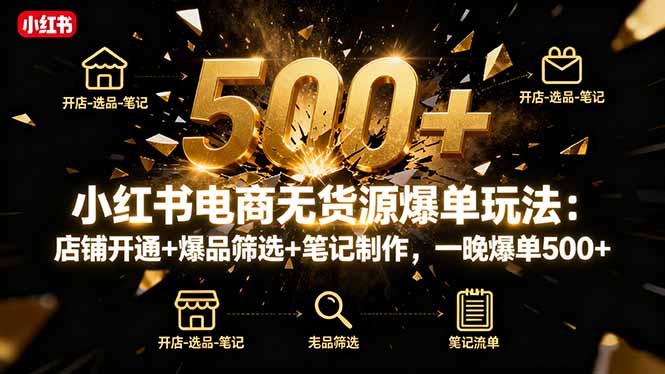 小红书电商无货源爆单玩法：店铺开通+爆品筛选+笔记制作，一晚爆单500+-壹浩聊项目