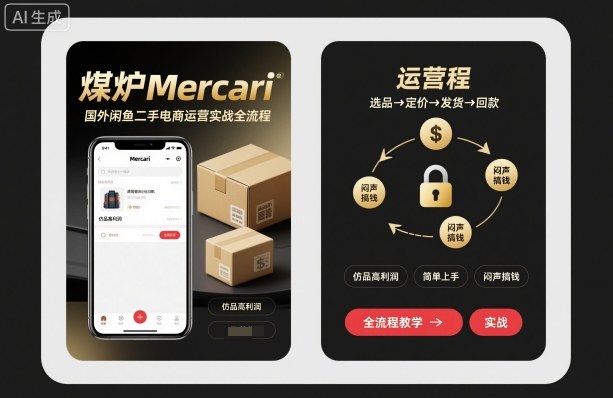 煤炉Mercari国外闲鱼二手电商运营实战全流程，仿品高利润，简单上手，闷声搞钱-壹浩聊项目