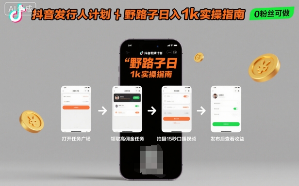 抖音发行人计划全新野路子玩法，随时随地，只要有手机，就能操作，日入1k+【揭秘】-壹浩聊项目