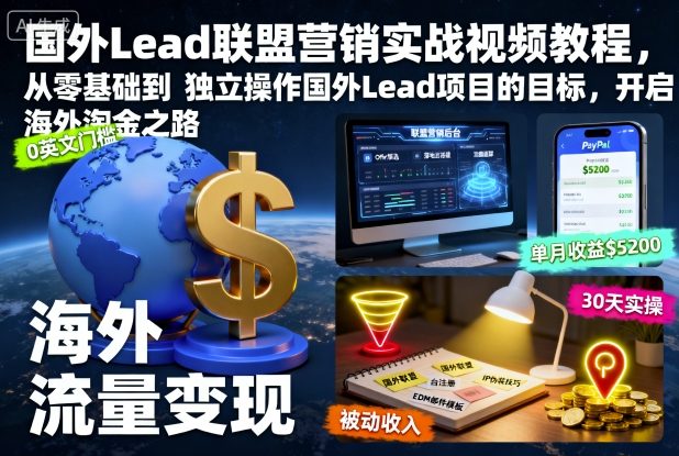 国外Lead联盟营销实战视频教程，从零基础到独立操作国外Lead项目的目标，开启海外淘金之路-壹浩聊项目