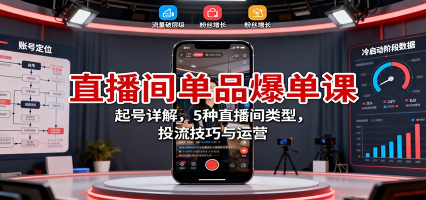 直播间单品爆单课：起号详解，5种直播间类型，投流技巧与运营-壹浩聊项目