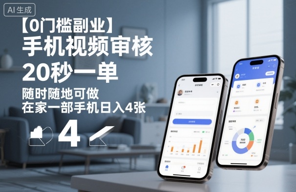 【0门槛副业】手机视频审核，20秒一单，随时随地可做，在家一部手机日入4张【揭秘】-壹浩聊项目
