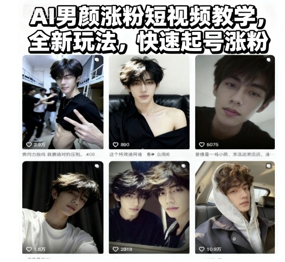 AI男颜涨粉短视频教学，全新玩法，快速起号涨粉-壹浩聊项目