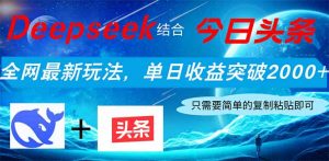 Deepseek结合今日头条，全网最新玩法，单日收益突破2000+，小白轻松上手-壹浩聊项目