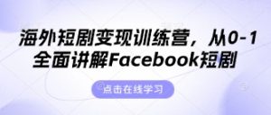 海外短剧变现训练营,从0-1全面讲解Facebook短剧-壹浩聊项目