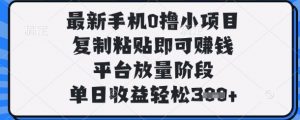 最新手机0撸小项目，复制粘贴即可挣钱，平台放量阶段，单日收益轻松3张+【揭秘】-壹浩聊项目
