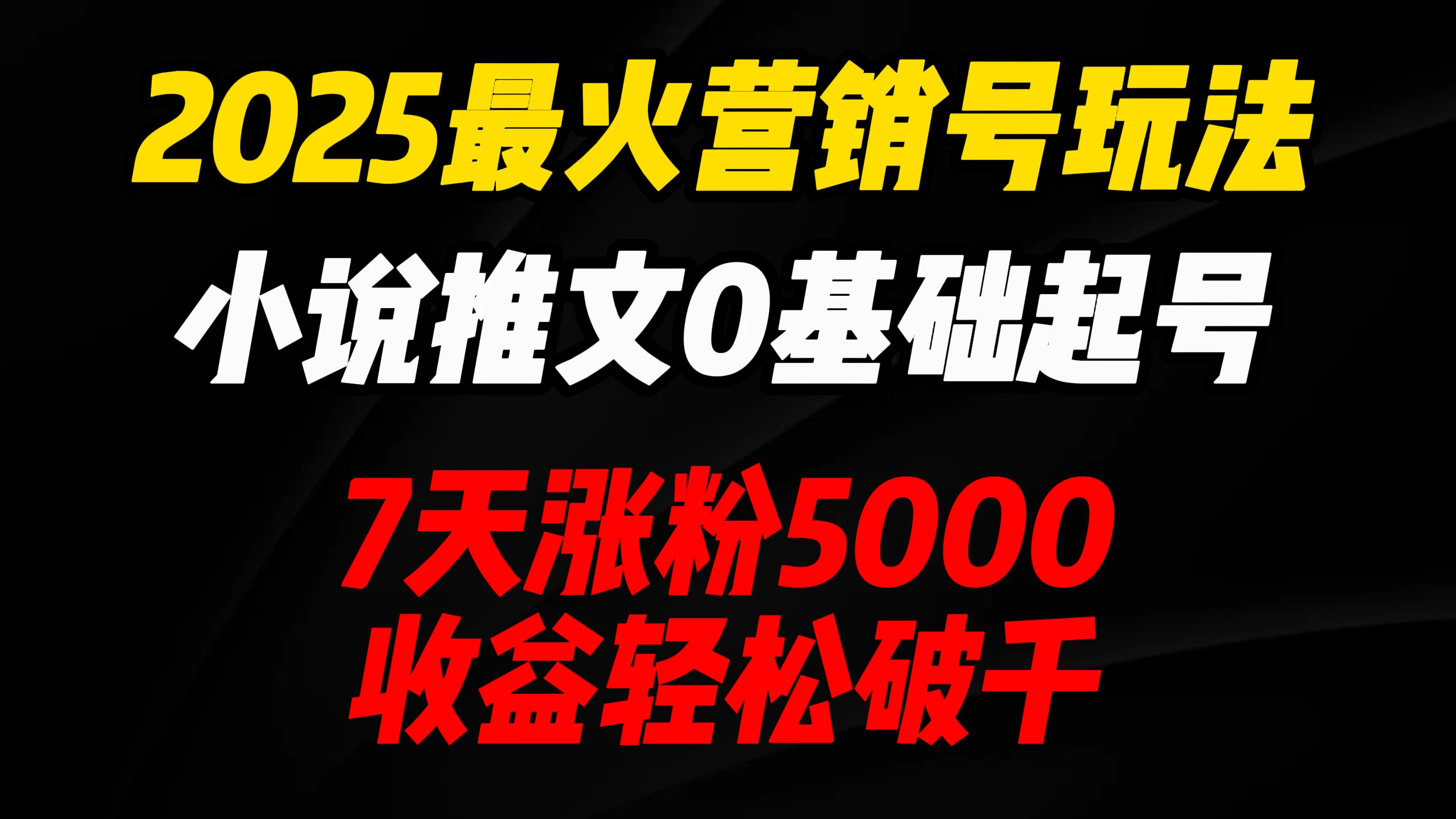 2025最火营销号玩法：小说推文0基础起号，7天涨粉5000，收益轻松破千！-壹浩聊项目