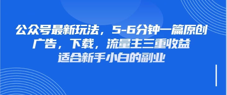 公众号最新玩法，广告，下载，流量主三重收益，非常适合新手小白的项目-壹浩聊项目