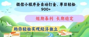 微信小程序全自动打金,单日轻松几张,短期暴利,长期稳定,助你轻松实现经济独立【揭秘】-壹浩聊项目