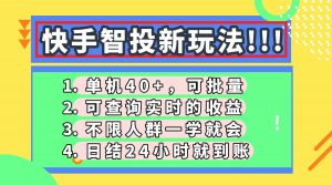 快手智投新玩法，单机日入40+，可批量，可查询实时收益，收益日结24小…-壹浩聊项目