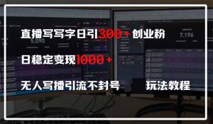 直播写写字日引300+创业粉,日稳定变现600+无人写播引流不封号,玩法教程-壹浩聊项目