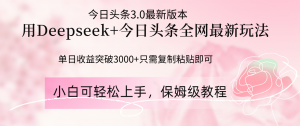 Deepseek结合今日头条全网最新玩法，单日收益突破3000+，只需要简单的…-壹浩聊项目
