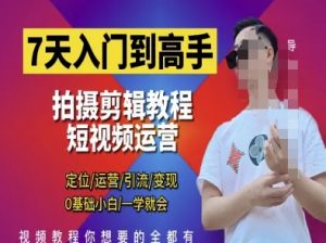 7天入门到高手,短视频剪辑运营高手课,定位 运营 引|流 变现,0基础小白一学就会-壹浩聊项目