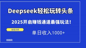 Deepseek轻松玩转头条，2025开启赚钱通道最强玩法！单日收入1000+-壹浩聊项目