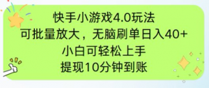 快手小游戏刷广告4.0玩法，项目可批量放大操作，手机有电有网即可。单…-壹浩聊项目