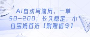 AI自动写简历,一单50-200,长久稳定,小白宝妈首选【附赠指令】-壹浩聊项目