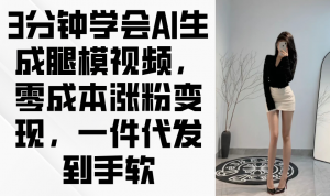 3分钟学会AI生成腿模视频，零成本涨粉变现，一件代发到手软-壹浩聊项目