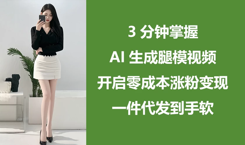 3分钟掌握AI生成腿模视频，开启0成本涨粉变现，一件代发到手软-壹浩聊项目