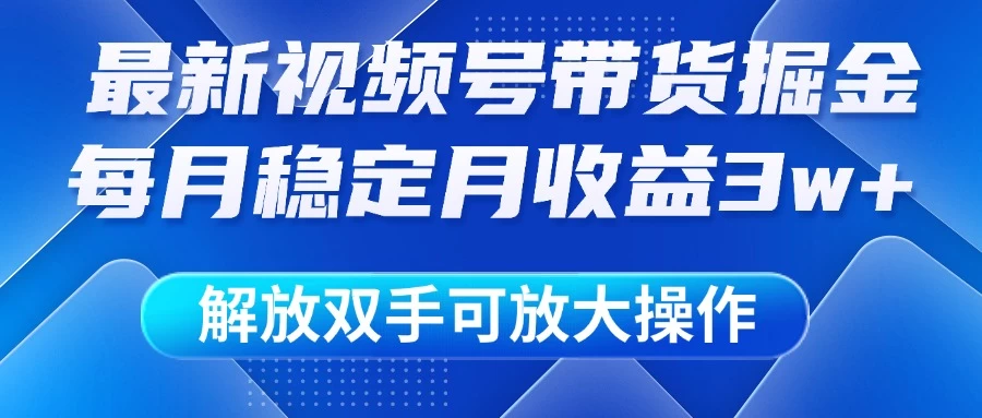 最新视频号带货掘金项目，每月稳定月收益3w+，解放双手，可放大操作-壹浩聊项目