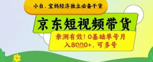 小白宝妈经济独立必备干货，京东短视频带货，亲测有效!0基础单号月入8k+，可多号【揭秘】-壹浩聊项目