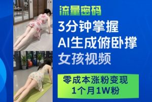 3分钟掌握AI生成俯卧撑女孩视频，零成本涨粉变现，1个月1W粉-壹浩聊项目