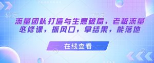 流量团队打造与生意破局，老板流量必修课，抓风口，拿结果，能落地-壹浩聊项目