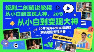 短剧二创解说教程,从小白到变现大神,20节满满干货实操课程,解锁短剧变现秘籍-壹浩聊项目
