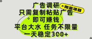 广告调研项目,只需复制粘贴广告即可挣钱,平台大水,任务不限量,一天3张【揭秘】-壹浩聊项目