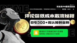 评论区低成本引流秘籍,精准钩子直击用户,单账号日增300+创业粉,日稳…-壹浩聊项目