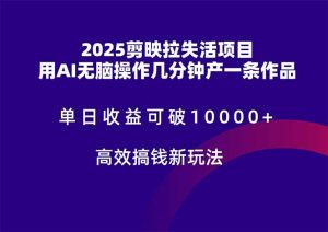 2025剪映拉失活项目,单日收益可破10000+,用AI无脑制作作品,高效搞…-壹浩聊项目