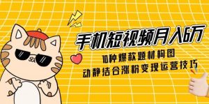 手机短视频月入6万,10种爆款题材构图,动静结合涨粉变现运营技巧-壹浩聊项目